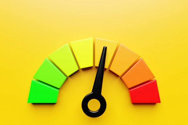 速度測定アイコンの3Dイラスト カラフルな速度計のアイコン オレンジの通常の色への速度計のポインタポイント — ストック写真