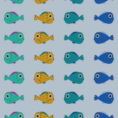 Renkli bir arkaplanda balık deseni. Sevimli hayvanlar.