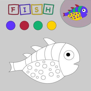 Neşeli şirin bir balığın boyama kitabı. Anaokulu çocukları için eğitici yaratıcı oyunlar