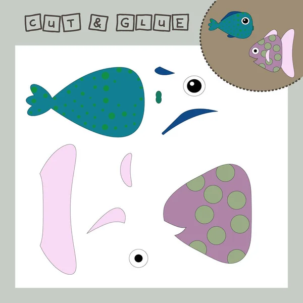 魚と子供の紙のパズル 就学前の年齢のための赤ちゃんの教育カットとペーストの適用 — ストック写真