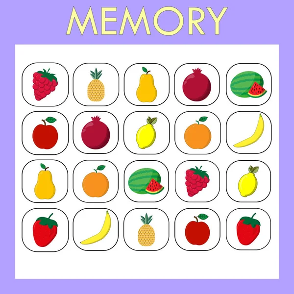 Çocuklar Için Hafıza Oyunu Sette Meyve Dutlu Kartlar Yer Alıyor — Stok fotoğraf