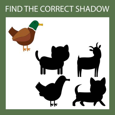 Komik ördekli bir çift ya da gölge oyunu bul. Anaokulu çocukları için çalışma listesi, aktivite listesi, basılabilir çalışma tablosu