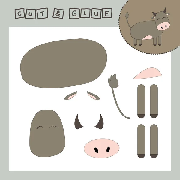 ペットの牛と子供の紙のパズル 就学前の年齢のための赤ちゃんの教育カットとペーストの適用 — ストック写真