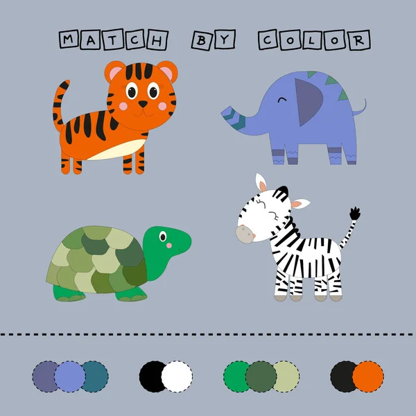 Ontwikkelende Activiteit Voor Kinderen Match Olifant Schildpad Zebra Tijger Kleur — Stockfoto