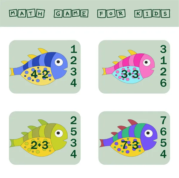 Liczenie Gry Zabawnymi Rybami Arkusz Przedszkolny Arkusz Zajęć Dla Dzieci — Zdjęcie stockowe