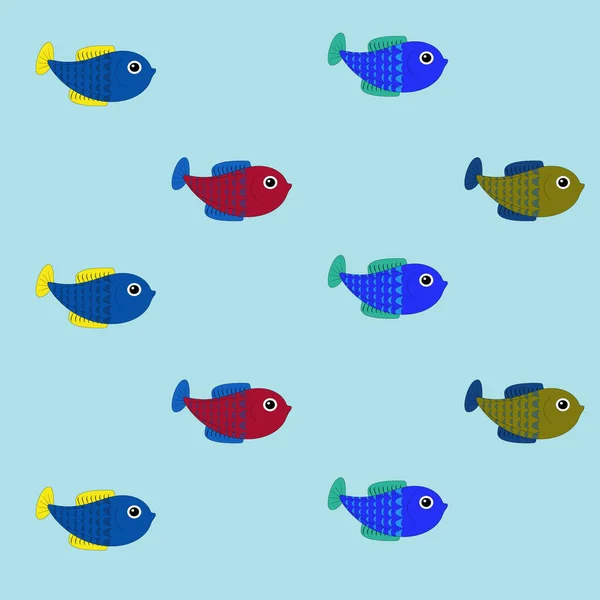 カラフルな魚を描いたパターン カード カバーに使用できます 青い背景にかわいい動物 — ストック写真
