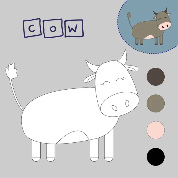 明るいペットの牛のぬり絵 就学前の子供のための教育創造的なゲーム — ストック写真