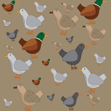 Bej arkaplanda ördek desenleri var. Sevimli hayvanlar.
