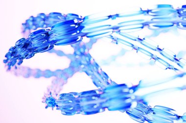 Beyaz bir zemin üzerinde süslü bir şekilde bükülmüş mavi parlayan zincir halkalarının 3d görüntüsü