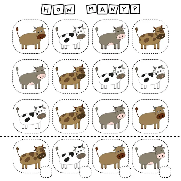 How Many Counting Game Funny Cows Worksheet Preschool Kids Kids — Stock Photo, Image