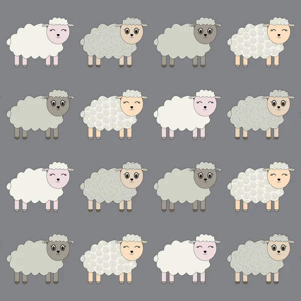 灰色背景上的绵羊图案 可爱的动物 — 图库照片