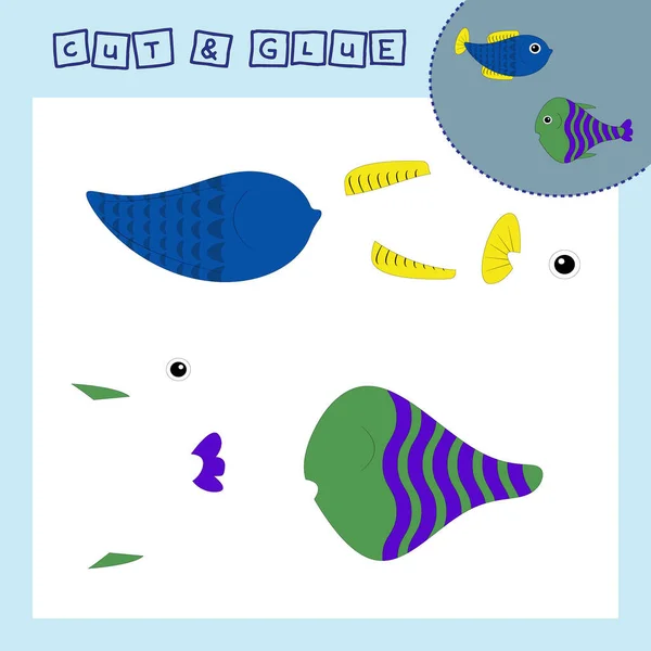 孩子们的纸上写着一条鱼 幼儿教育剪贴应用于学龄前儿童 — 图库照片