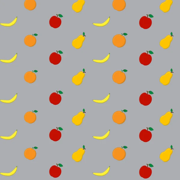 Owocowy Wzór Bananami Pomarańczami Jabłkami Gruszkami Szarym Tle Słodkie Warzywa — Zdjęcie stockowe