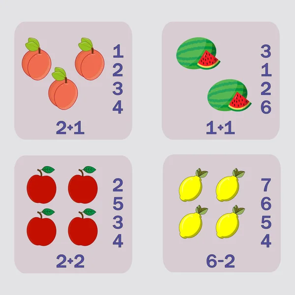 Contando Jogo Com Frutas Engraçadas Planilha Pré Escolar Folha Atividades — Fotografia de Stock