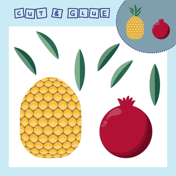 Kinder Papierpuzzle Mit Ananas Und Granatapfel Babyerziehung Cut Paste Applikation — Stockfoto