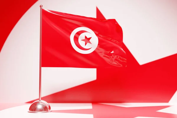 Ілюстрація Національного Прапора Тунісу Металевому Флагштоку Country Symbol — стокове фото