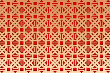 Altın kübün 3d çizimi. Monokrom arka planda kare desen. Geometri arkaplanı