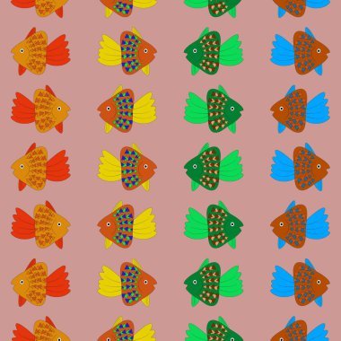 Renkli bir arkaplanda balık deseni. Sevimli hayvanlar.