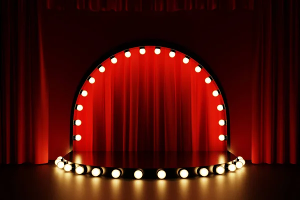Illustration Scene Circle Red Theater Curtains Back Black Background Theatrical — Stock Photo, Image