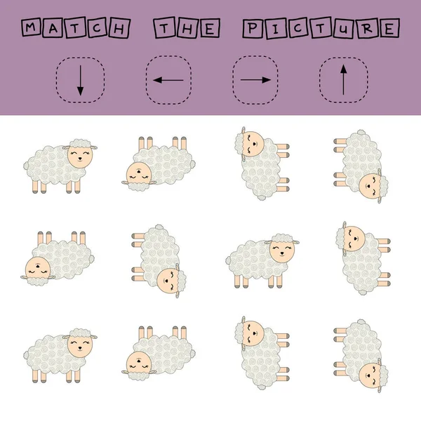 Match Pictures Pets Sheeps Directions Left Right Printable Worksheet Flashcards — Stock Photo, Image