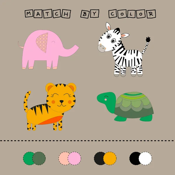 Развивающая Деятельность Детей Соответствие Слона Черепахи Зебры Тигра Цвету Логическая — стоковое фото