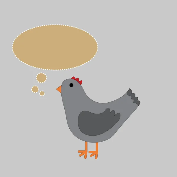 灰色の隔離された背景にメッセージを持つかわいいグラフィック漫画の鶏 グリーティングカードイラスト — ストック写真