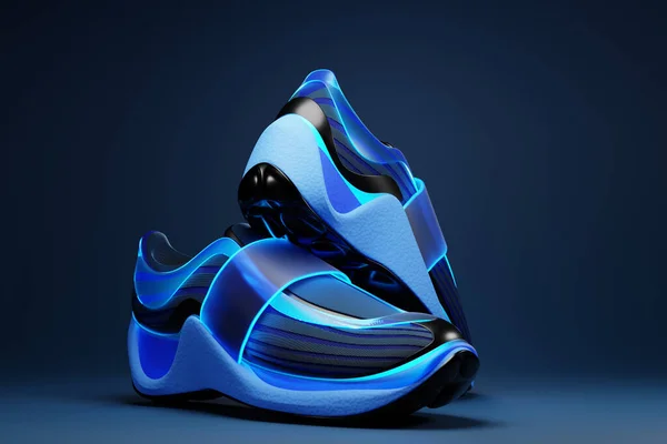 Illustration Bright Massive Sneaker Fasteners Blue Tones Depicted Monocrome Background — Stock Photo, Image