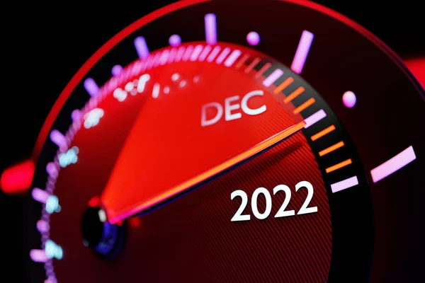 Иллюстрация Детального Спидометра Крупным Планом Показывающего Конец 2021 Начало 2022 — стоковое фото