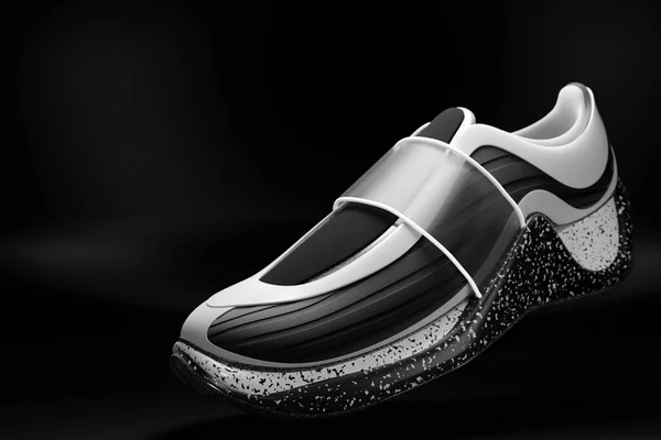 Siyah Beyaz Tonlarda Bağlayıcıları Olan Parlak Devasa Spor Ayakkabılar Tek — Stok fotoğraf