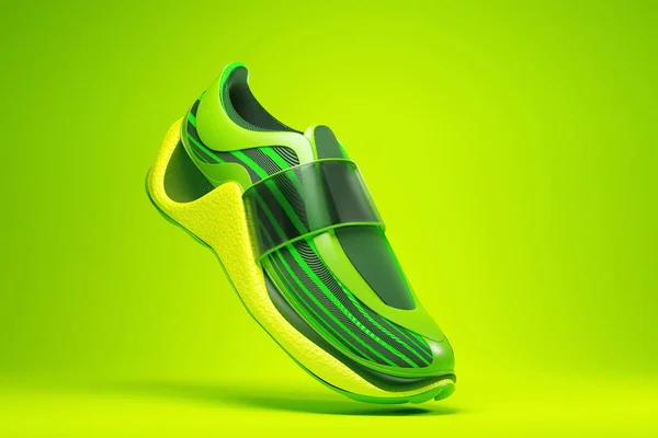 Illustrazione Sneaker Verde Lucido Con Suole Schiuma Chiusura Colore Neon — Foto Stock