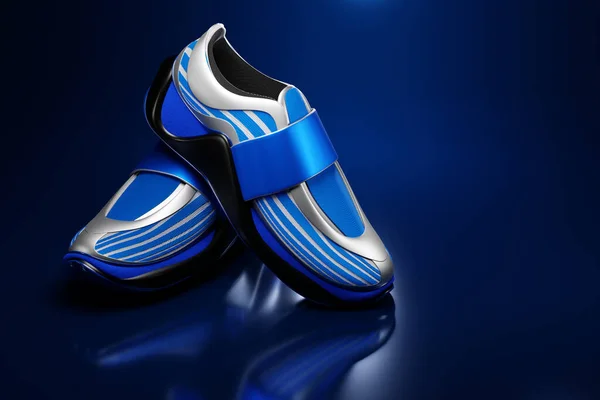 Resimli Mavi Tonlu Parlak Devasa Spor Ayakkabılı Tek Kişilik Arka — Stok fotoğraf