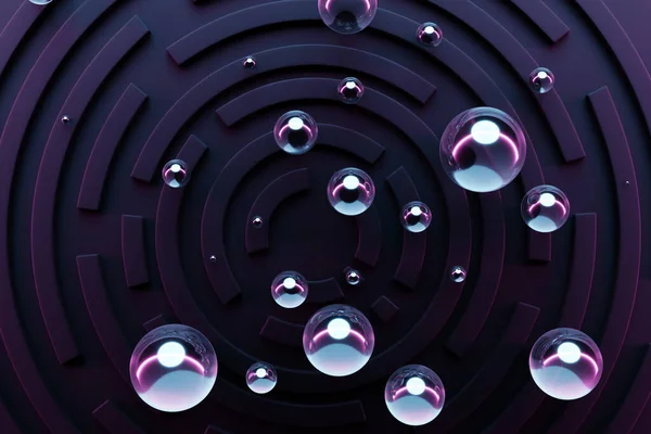 Ilustrace Fialové Kruhové Chodby Skládačka Bublinkami Labyrint Objemovými Stěnami Žalář — Stock fotografie
