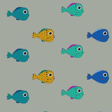 Renkli bir arkaplanda balık deseni. Sevimli hayvanlar.