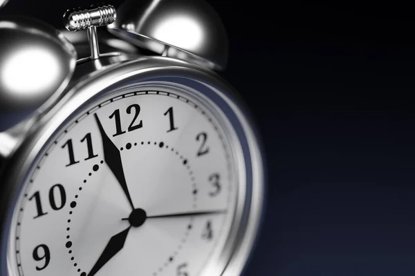 Illüstrasyon Gümüş Alarmlı Saatin Kapanışı Siyah Arka Planda Çifte Çan — Stok fotoğraf