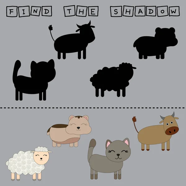 Find Shadow Pets Match Sheep Hamster Cat Cow Correct Shadow — Stock Photo, Image