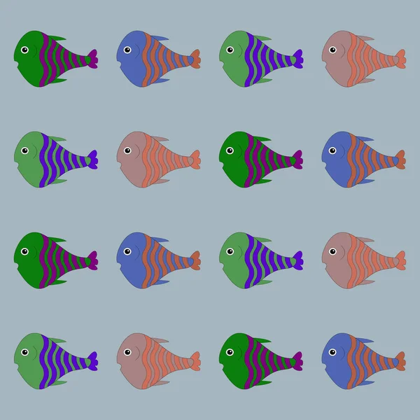 かわいい装飾魚とベクトルパターン 面白い多色背景 海のテクスチャ — ストック写真