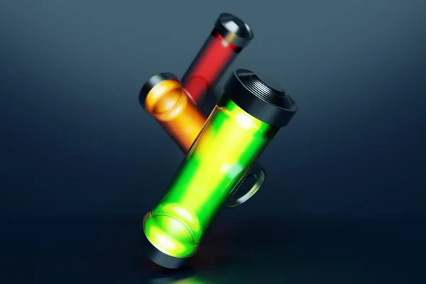 Иллюстрация Крупным Планом Разноцветных Батарей Тёмном Фоне Небезопасный Способ Использования — стоковое фото