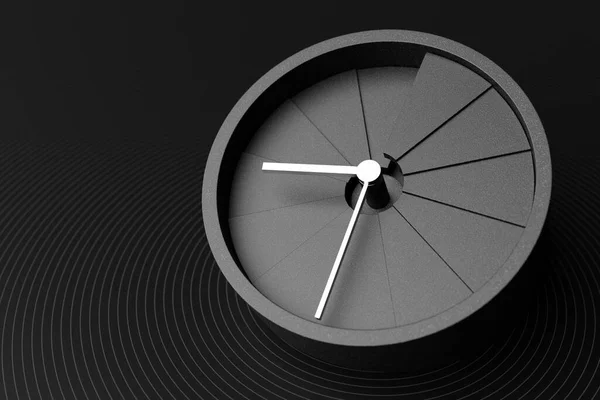 Ilustración Reloj Monocromo Negro Redondo Sin Números Sobre Fondo Geométrico — Foto de Stock