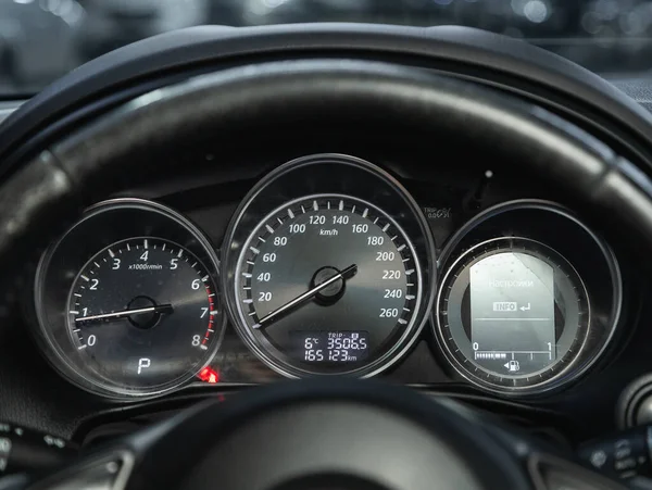 Novosibirsk Russia November 2021 Mazda Close Speedometer Rpm Meter — Stockfoto