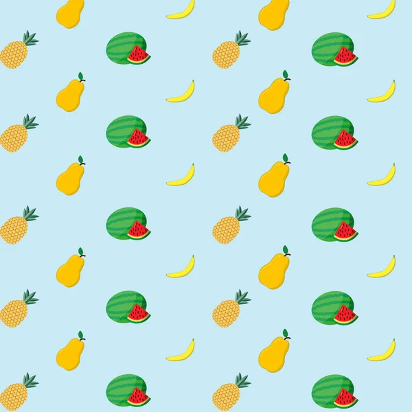 Motif Fruits Avec Pastèques Ananas Poires Bananes Sur Fond Bleu — Photo