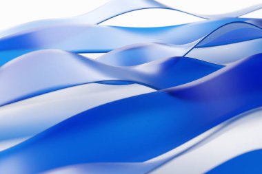 Dalga çizgileri olan mavi soyut bir arkaplanın 3 boyutlu çizimi. Dalgalardan kaybol. Modern grafik dokusu. Geometrik desen.