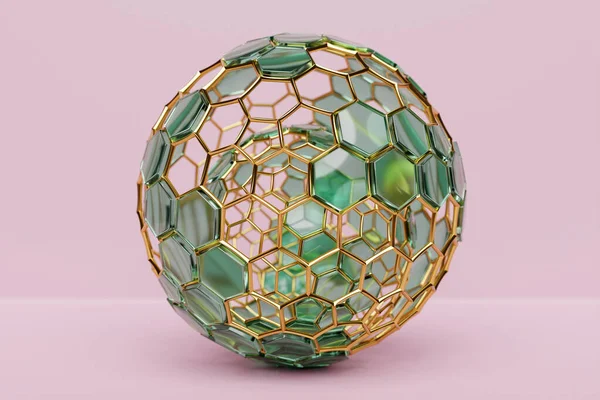 Rendering Transparent Green Ball Close Geometric Figure Ball Pink Background — Fotografia de Stock