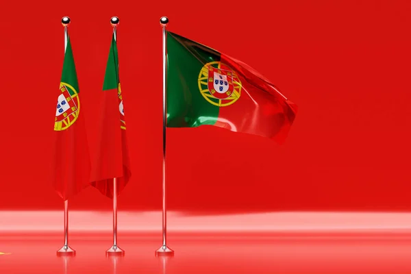 Απεικόνιση Της Εθνικής Σημαίας Της Πορτογαλίας Μεταλλικό Κοντάρι Που Κυματίζει — Φωτογραφία Αρχείου