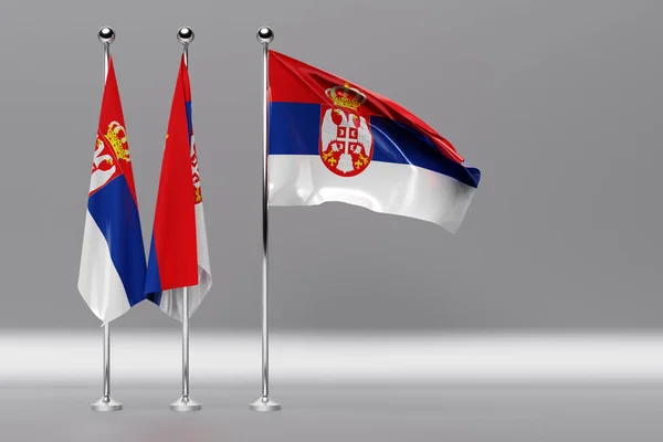 Ilustrace Srbské Národní Vlajky Kovovém Vlajkovém Stožáru Vlající — Stock fotografie
