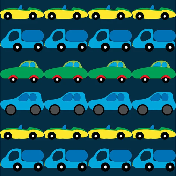 Vzor Pestrobarevných Roztomilých Aut Černobílém Pozadí Kreslené Automobily Nákladní Automobily — Stock fotografie