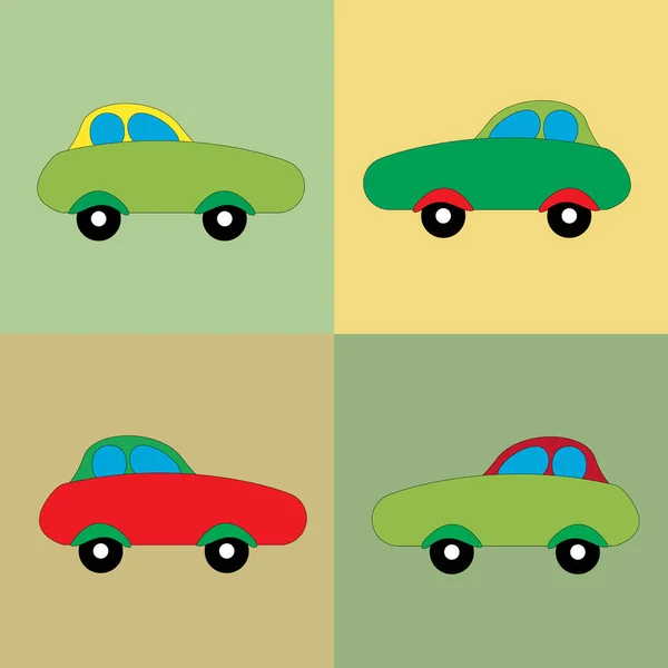 在一个孤立的背景上的一组向量多色汽车 可爱的小玩具 为孩子们设计的 — 图库照片