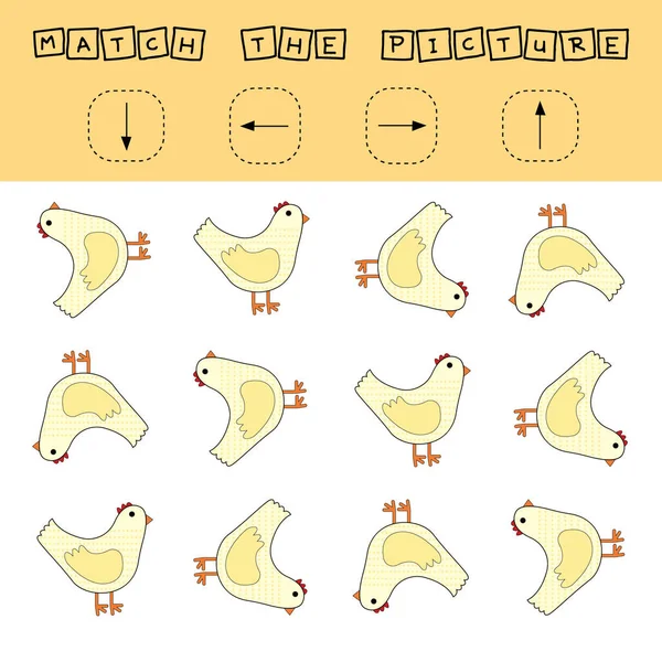 Match Cartoon Chickens Directions Left Right Educational Game Children — Stock Photo, Image