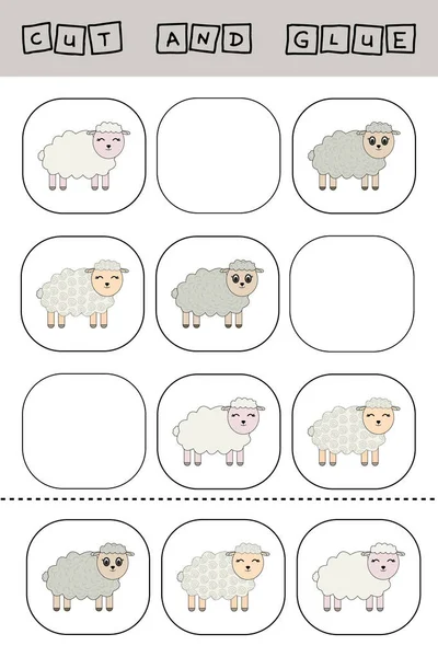 Worksheet Vector Design Task Cut Glue Piece Colorful Sheeps Logic — Stock Photo, Image