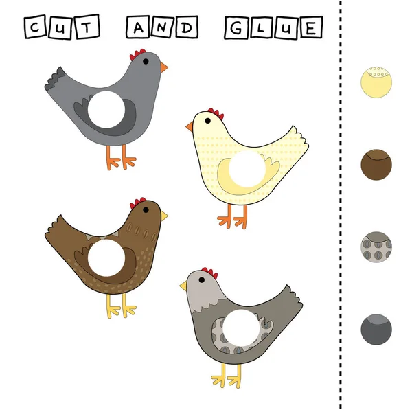 Worksheet Vector Design Task Cut Glue Piece Colorful Chickens Logic — Stock Photo, Image