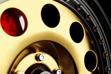 3D illüstrasyon siyah izole arka planda geniş lastikli gerçekçi tekerleği kapat